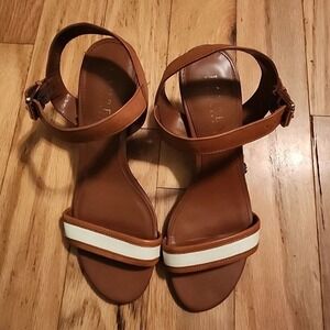 Lauren Ralph Lauren‎ Nyla Ankle Strap Heeled Sandals Brown White Size  5.5